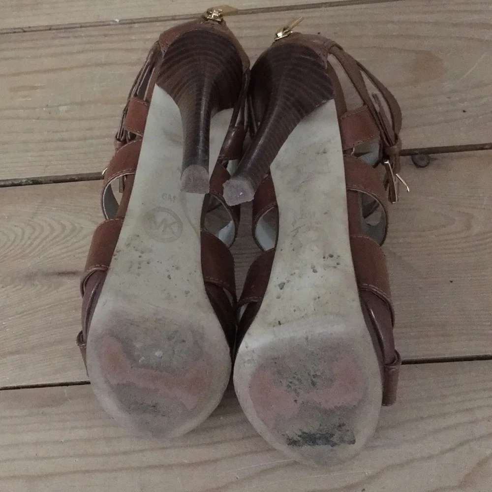 Michael Kors Brown Leather Strappy Platform Heels